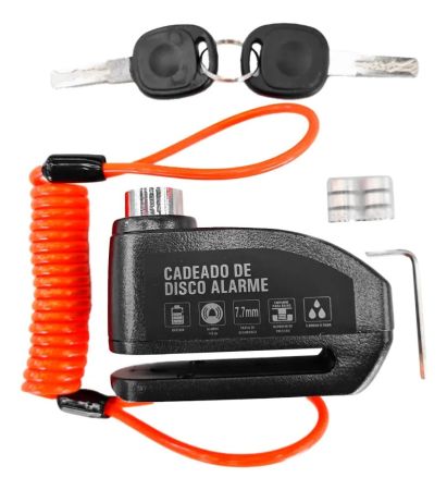 Trava Cadeado Disco Moto Anti Furto Cabo Lembrete Alarme